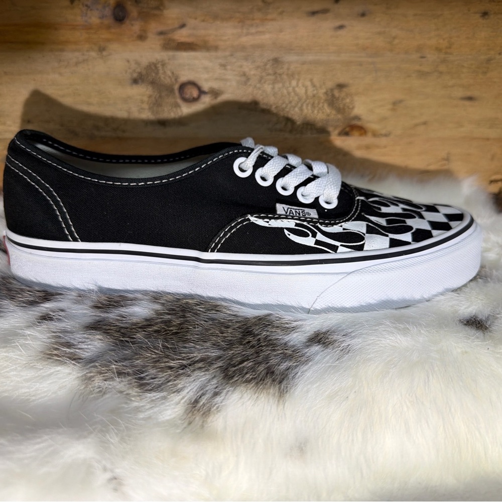 Vans Black and White Flame Checkered Sneakers - Picture 5 of 11